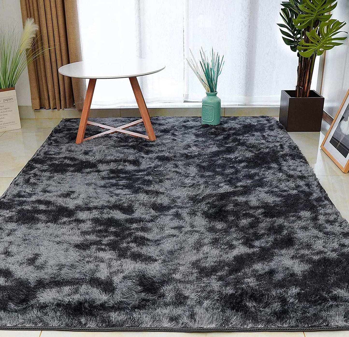 Tinyboy-hbq Area Rugs Shaggy Carpet for Living Room Bedroom Large Fluffy Carpet Modern Non-Slip Mat Multisize Rug Indoor Home Decor (Gray White, 80 x 120 cm)