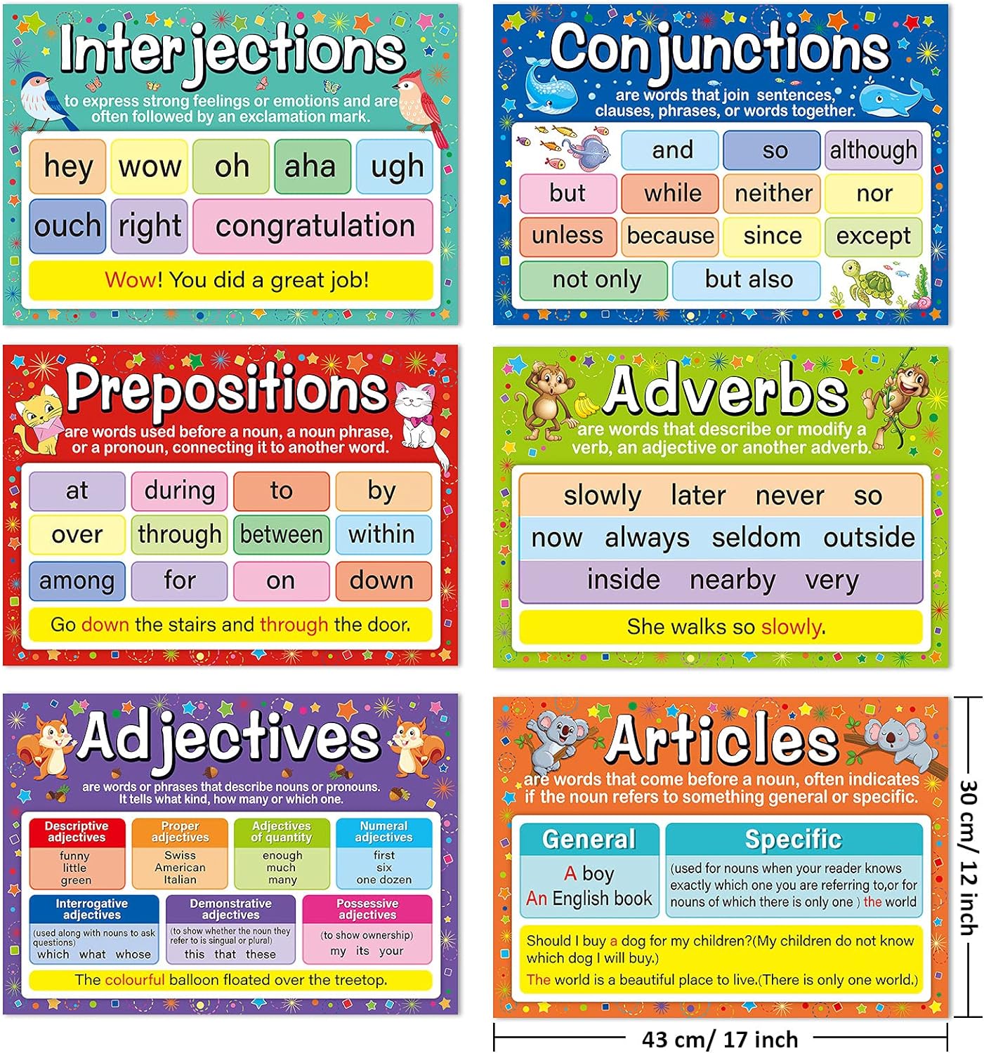 10 Pieces Educational Posters Speech Learning Poster Grammar Poster 16 x 12.5 cm Nursery Homeschool Playroom Teaching Poster for Preschool Toddler Kid Kindergarten Classroom Learning Decoration