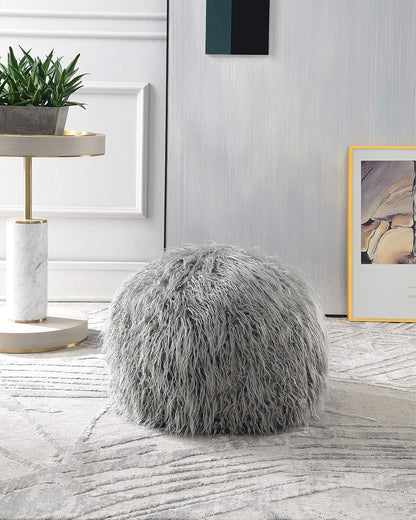 Comfortland Faux Fur Ottoman Stool (Empty & New), Fuzzy Pouf Cover, Fluffy Poof Ottomans, Furry Unstuffed Foot Rest with Storage for Living Room, Bedroom, or Gifts White