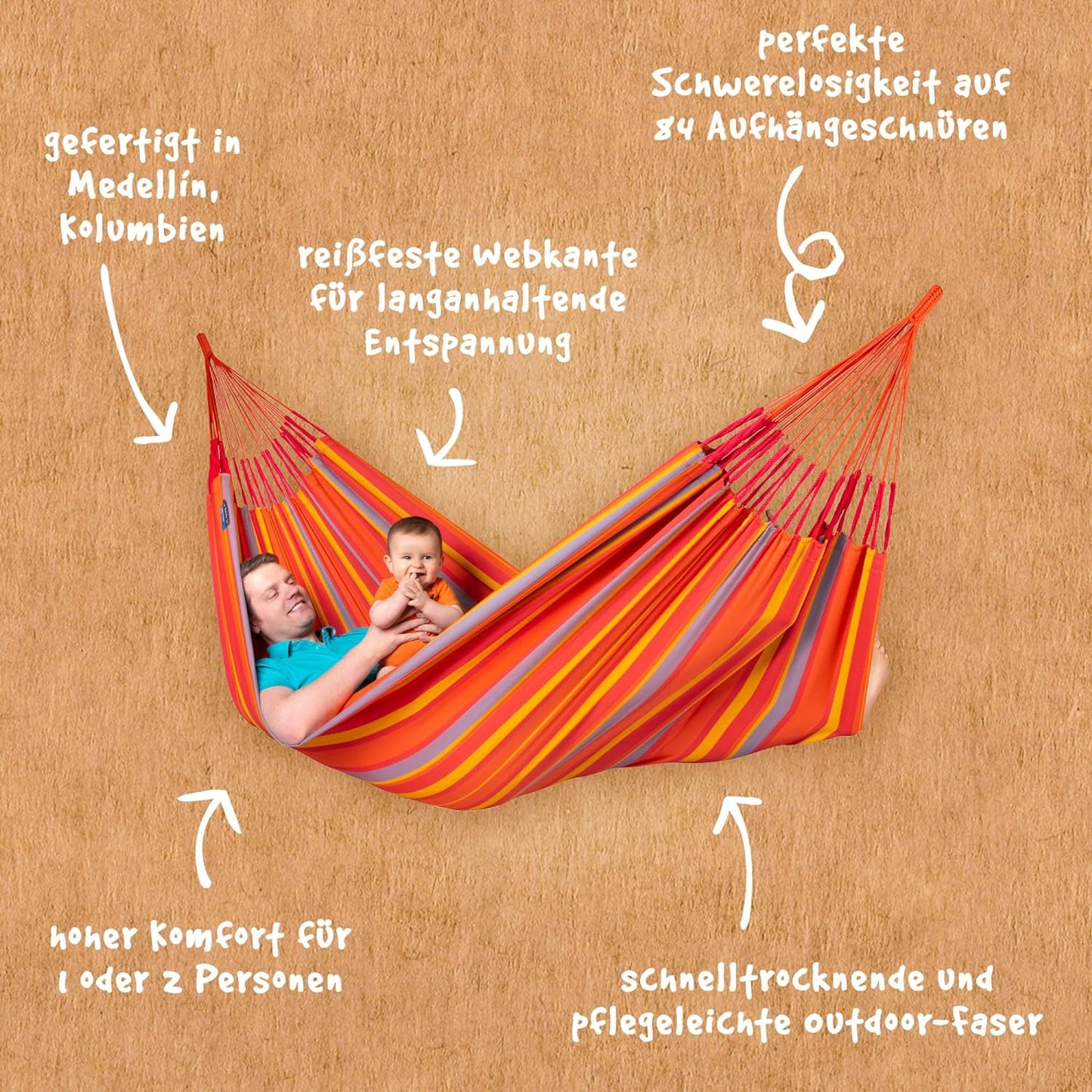 LA SIESTA Brisa classic swing hammock, double (160 cm width), hanging bed suitable for outdoor