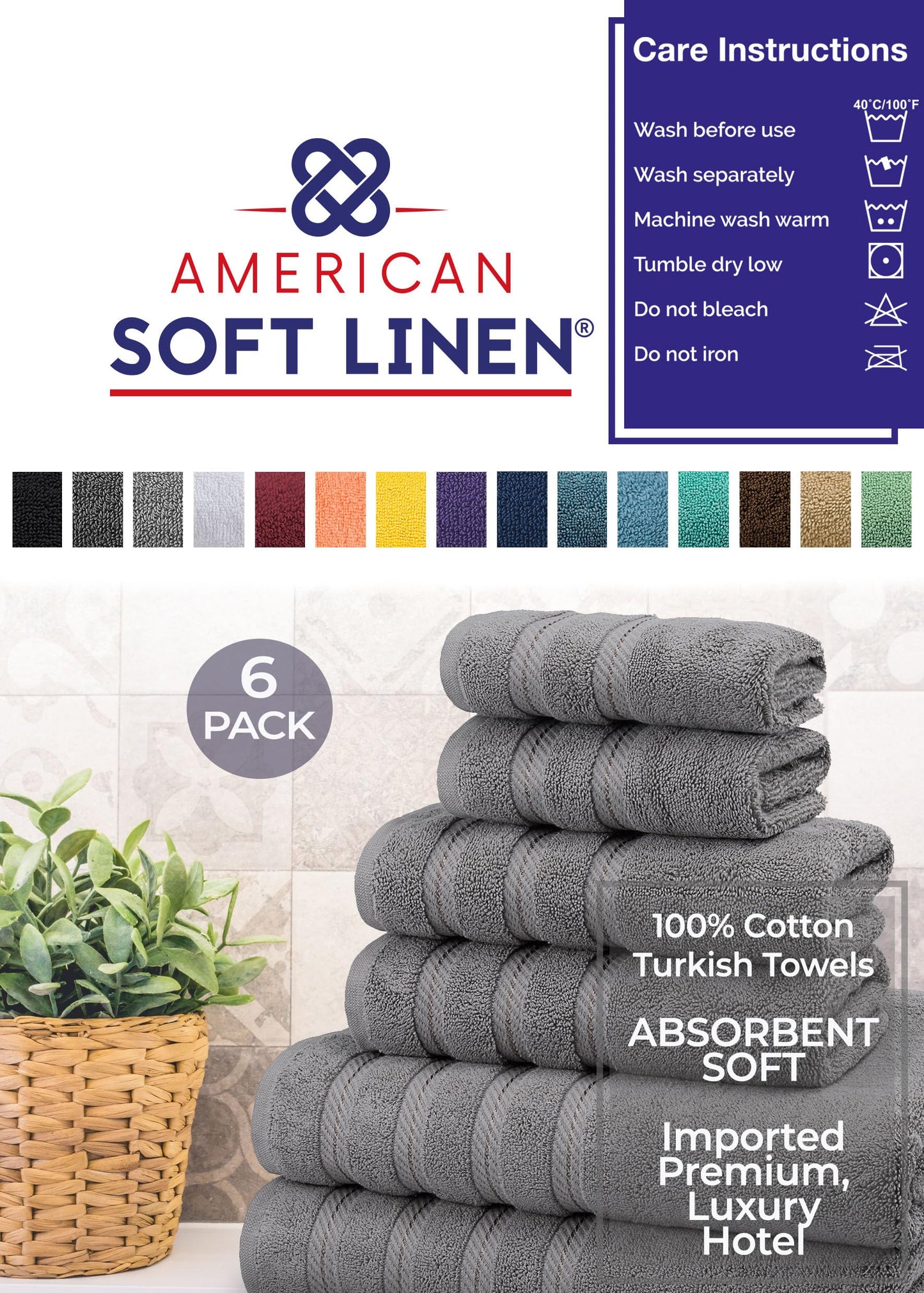 American Soft Linen Bath Linen Sets, 4 Pack Bath Linen Sets for Your Bathroom, Salem Luxury 100% Turkish Soft Twist Cotton, 13 x 13 inches Premium Quality Bath Linen Sets, Black