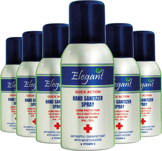 Elegant Hand Sanitizer Spray – 100ml – Pack of 6 – 70% IPA – Advanced Germ Protection – Moisturizers & Vitamin E