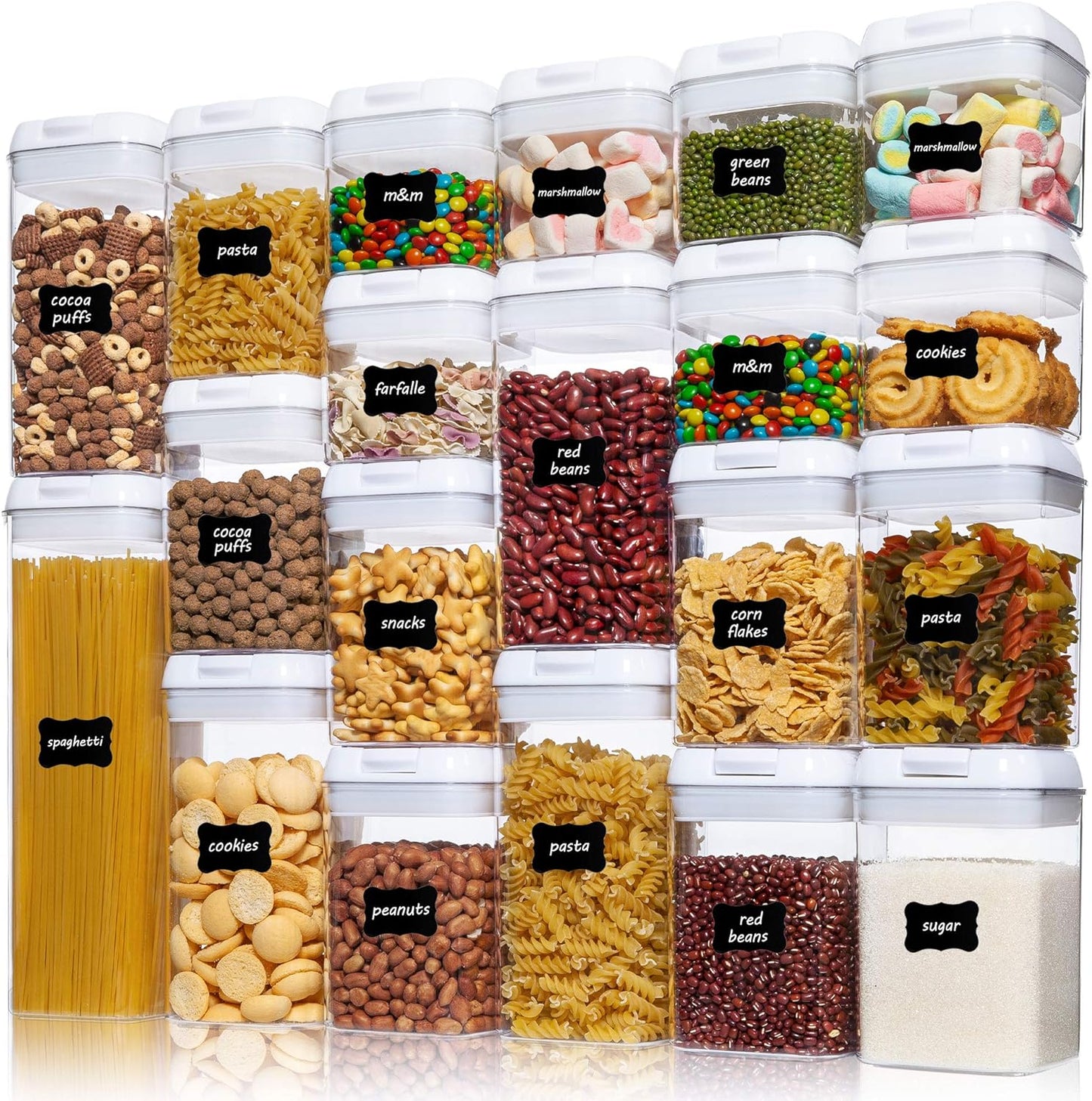 Vtopamrt Airtight Food Storage Containers Set with Lock Lids-Set of 7,Kitchen & Pantry Organization Plastic Storage Jar for Cereal, Flour Labels & Marker,BPA Free & Stackable Design