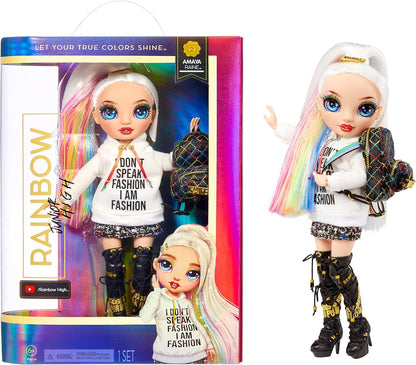 Rainbow High Junior High - AMAYA RAINE - 9"/23cm Rainbow Fashion Doll with Outfit and Accessories - Includes Fabric Backpack with Open and Close Feature - Gift and Collectable for Kids Ages 6+