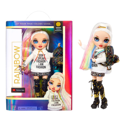 Rainbow High Junior High - AMAYA RAINE - 9"/23cm Rainbow Fashion Doll with Outfit and Accessories - Includes Fabric Backpack with Open and Close Feature - Gift and Collectable for Kids Ages 6+