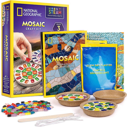 NATIONAL GEOGRAPHIC Kids Arts and Crafts Kit - Includes Glass Tiles, Templates and More for Creating Mosaic Art Projects