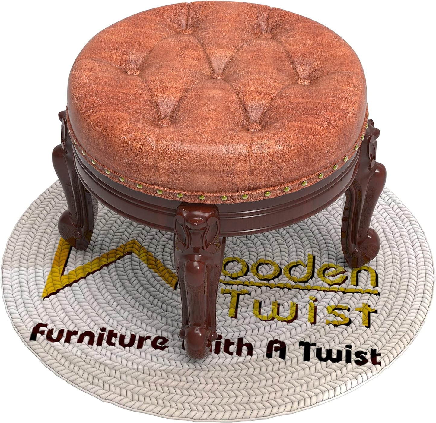 Wooden Twist Foot Stool Round Ottoman Mid Century Foot Rest Cushion for Living Room