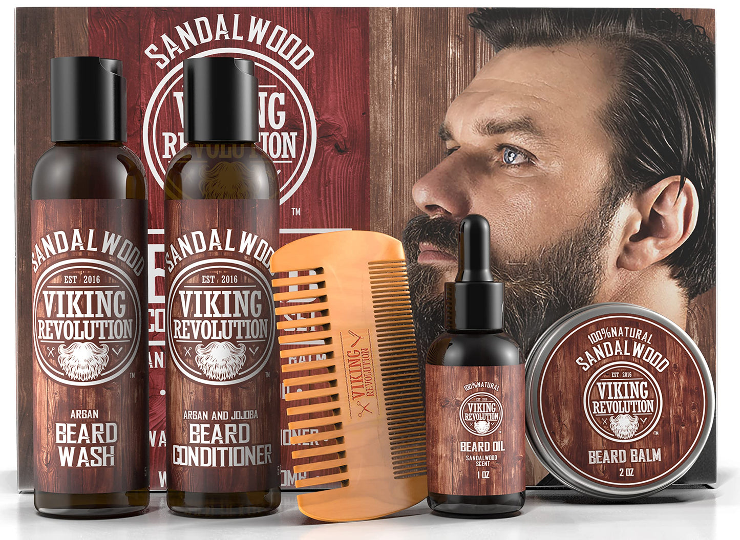 Viking Revolution Beard Grooming Kit for Men- Ultimate Beard Kit Includes 100% Boar Beard Brush, Beard Comb, Citrus Beard Balm, Unscented Beard Oil, Beard & Mustache Scissors