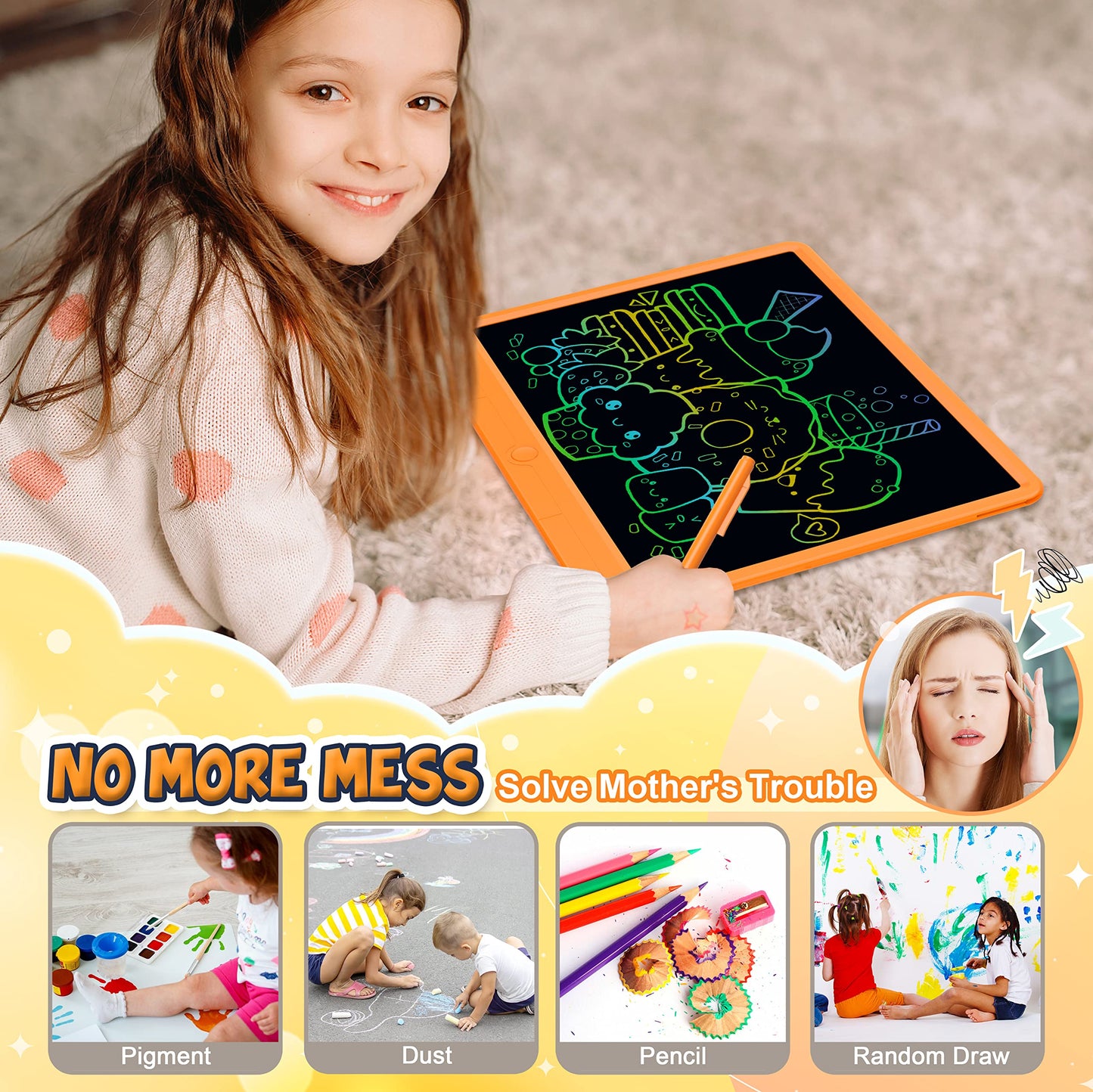 TUGAU LCD Writing Tablet 21 Inch Drawing Tablet Electronic Doodle Board Writing Pad, Erasable Electronic Drawing Pads Monochrome Screen Drawing Board with Stylus Memo Board for Home, School, Office