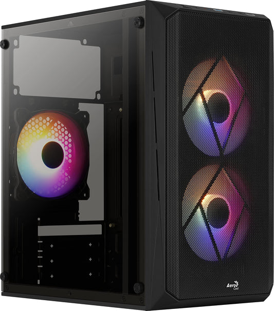 AeroCool CS107 V2 MicroATX PC Case Side Window 3 x 120mm FRGB Fan CS107V2 Black