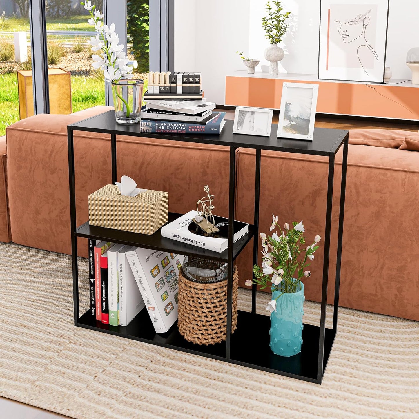 DCLRN Console Table,Sofa Table Entrance Table Narrow Long with Storage Rack for Entrance,Foyer,Hallway, Sofa,Living Room,Bar,Kitchen(Black)