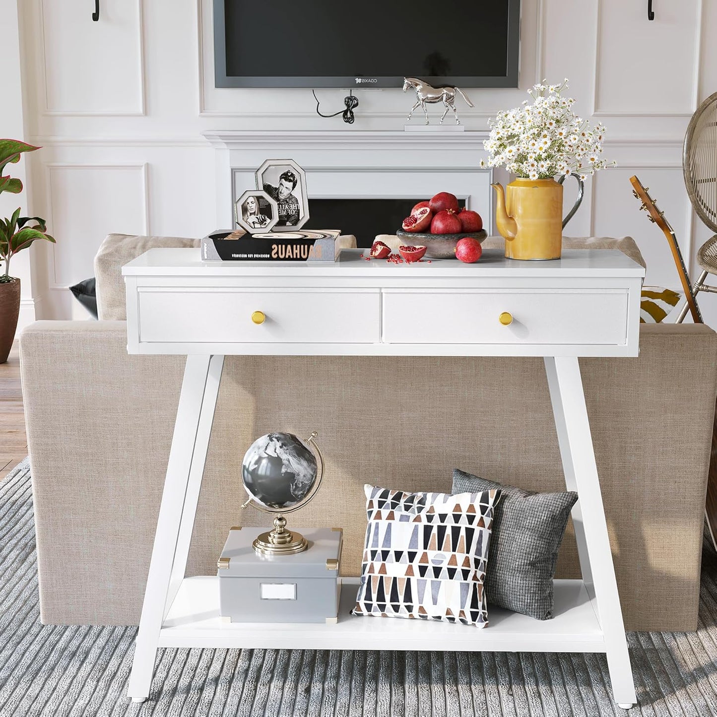 JOINHOM Console Table with Storage for Living Room - Black Narrow Entryway Table with Shelves, Wood Modern Sofa Table for Hallway