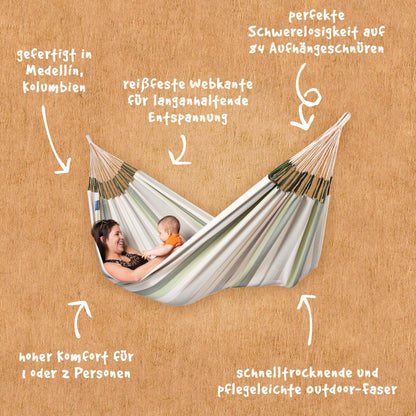 LA SIESTA Brisa classic swing hammock, double (160 cm width), hanging bed suitable for outdoor