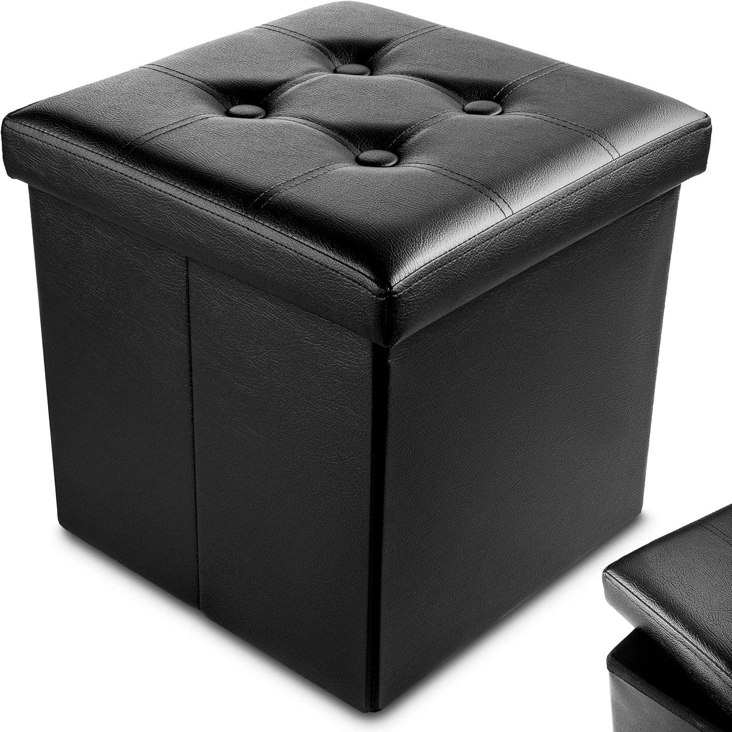 Nyxi Faux Leather 76 * 38 * 38cm Black Ottoman Foldable Storage Boxes Seat Foot Stool Storage Box with Lids for Kids Toys, Bedroom, Hallway, Living Room…