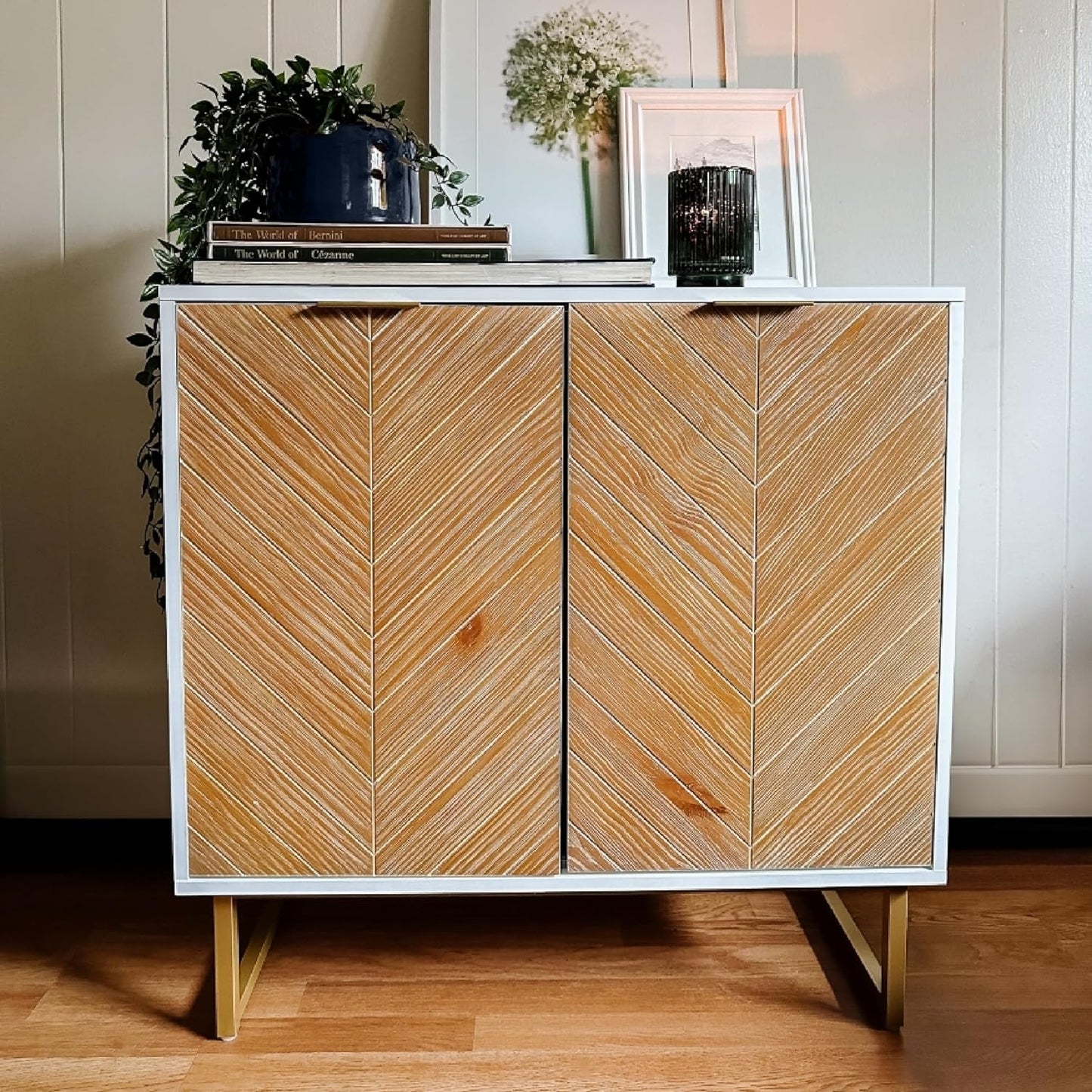 Nathan James Enloe Modern Sideboard Buffet Storage Accent Cabinet with Doors in a Rustic Walnut Finish and Black Matte Metal Base for Hallway, Entryway, Kitchen or Living Room, Walnut/Black