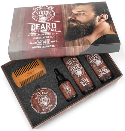 Viking Revolution Beard Grooming Kit for Men- Ultimate Beard Kit Includes 100% Boar Beard Brush, Beard Comb, Citrus Beard Balm, Unscented Beard Oil, Beard & Mustache Scissors