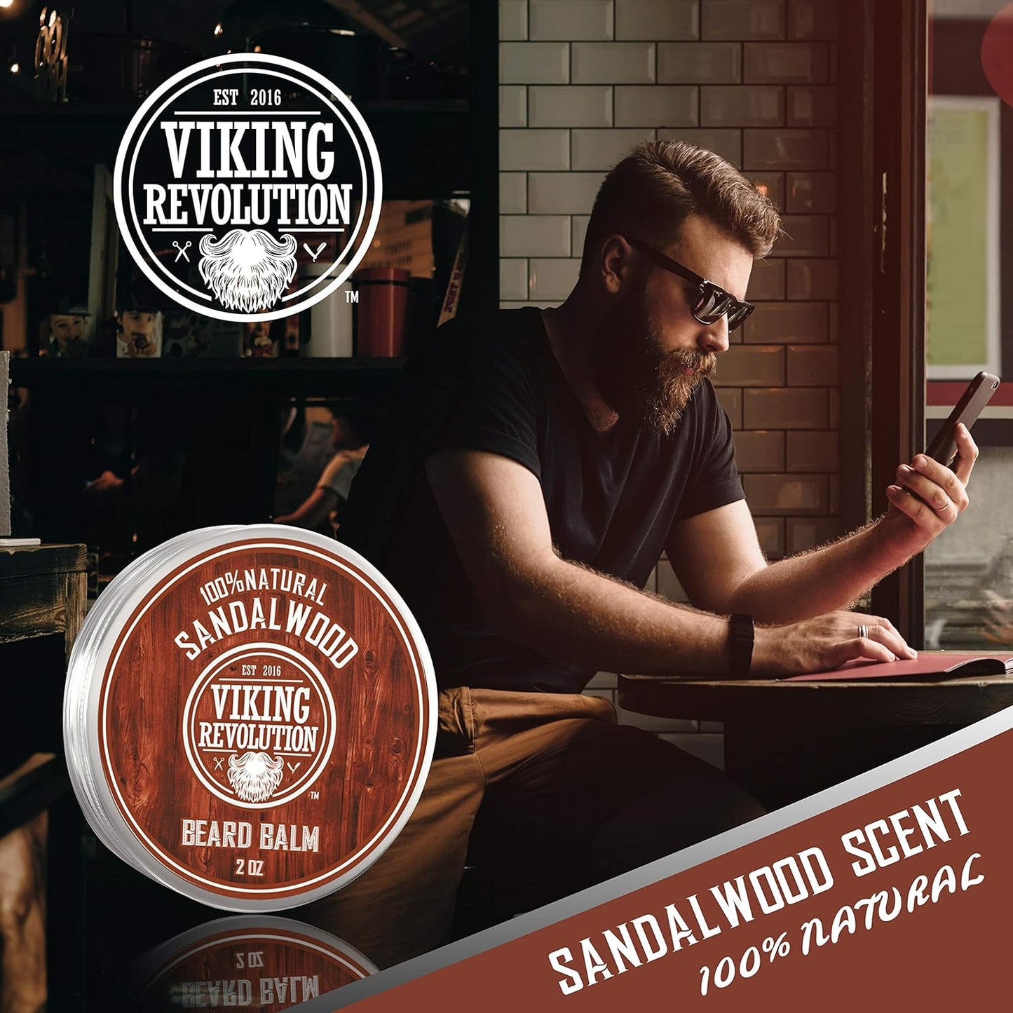 Viking Revolution Beard Balm with Sandalwood Scent and Argan & Jojoba Oils- Styles, Strengthens & Softens Beards & Mustaches - Leave in Conditioner Wax for Men (1 Pack)