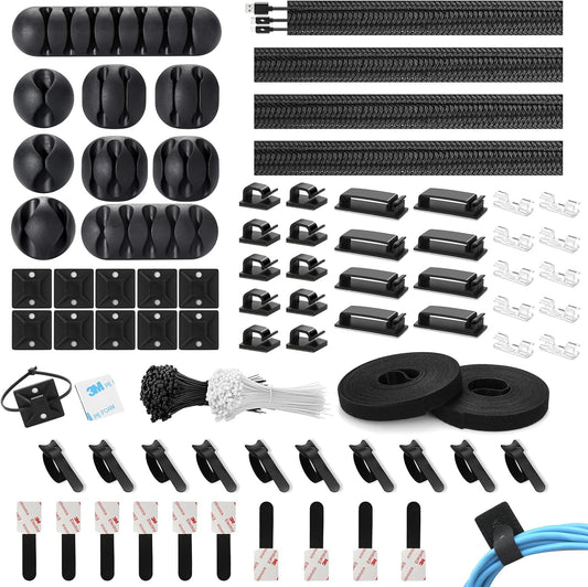 Necomi 273 Pcs Cable Management Kit, Cable Organizer for Home and Office. Useful for Power Cord, USB Cable, TV Cable, PC, Desktop Cable clips bundle, Home Office Cord Organizer for Desk etc