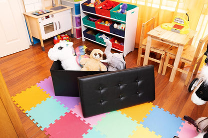 Nyxi Faux Leather 76 * 38 * 38cm Black Ottoman Foldable Storage Boxes Seat Foot Stool Storage Box with Lids for Kids Toys, Bedroom, Hallway, Living Room…