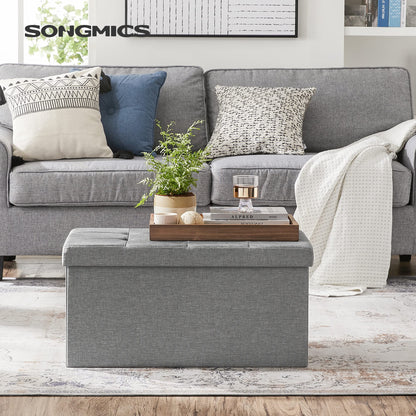 SONGMICS 30 Inches Folding Storage Ottoman Bench, Storage Chest, Foot Rest Stool, Dark Gray ULSF47K