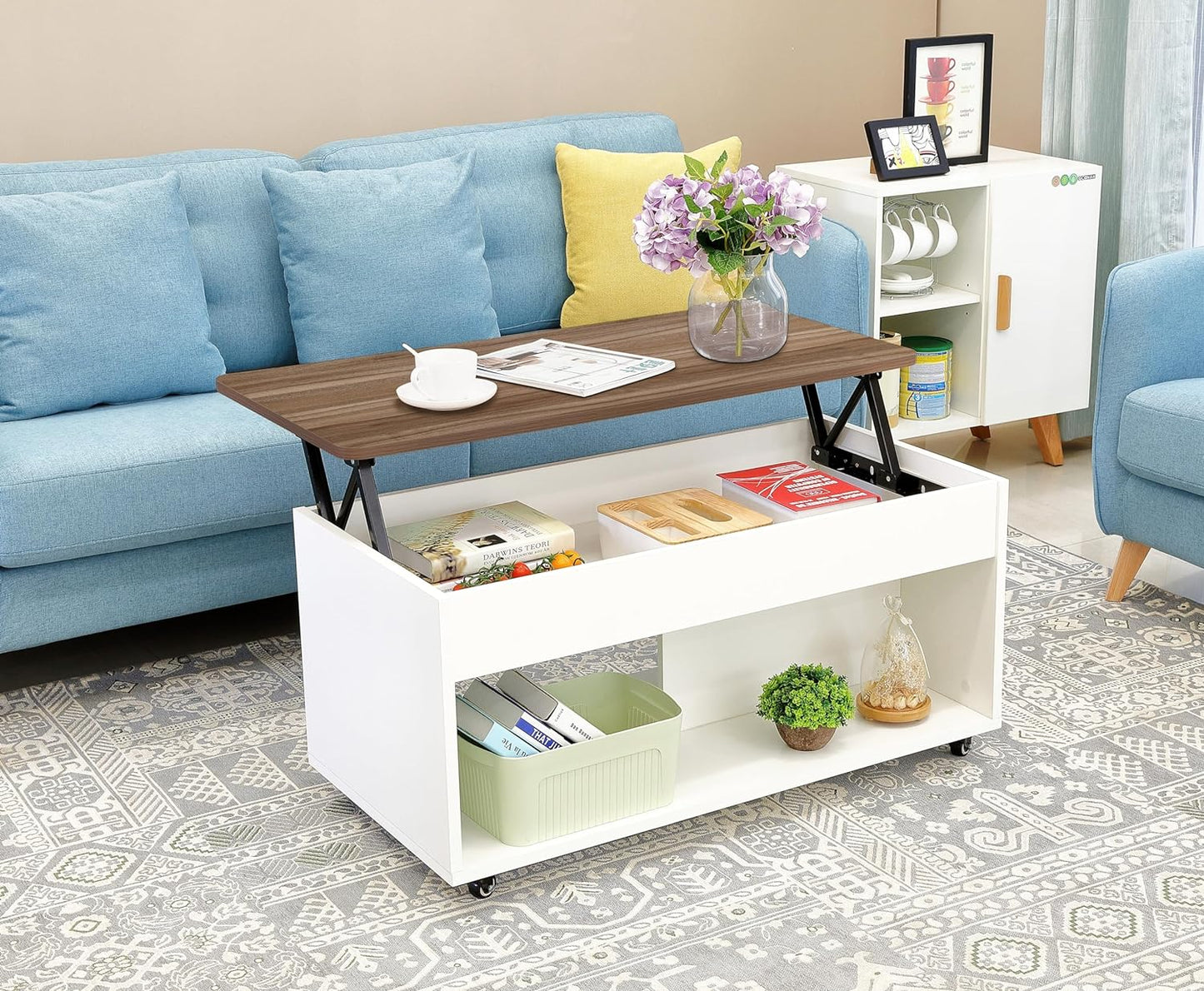 Eleva Lift Top Coffee Table Modern with Hidden Compartment and Large storage