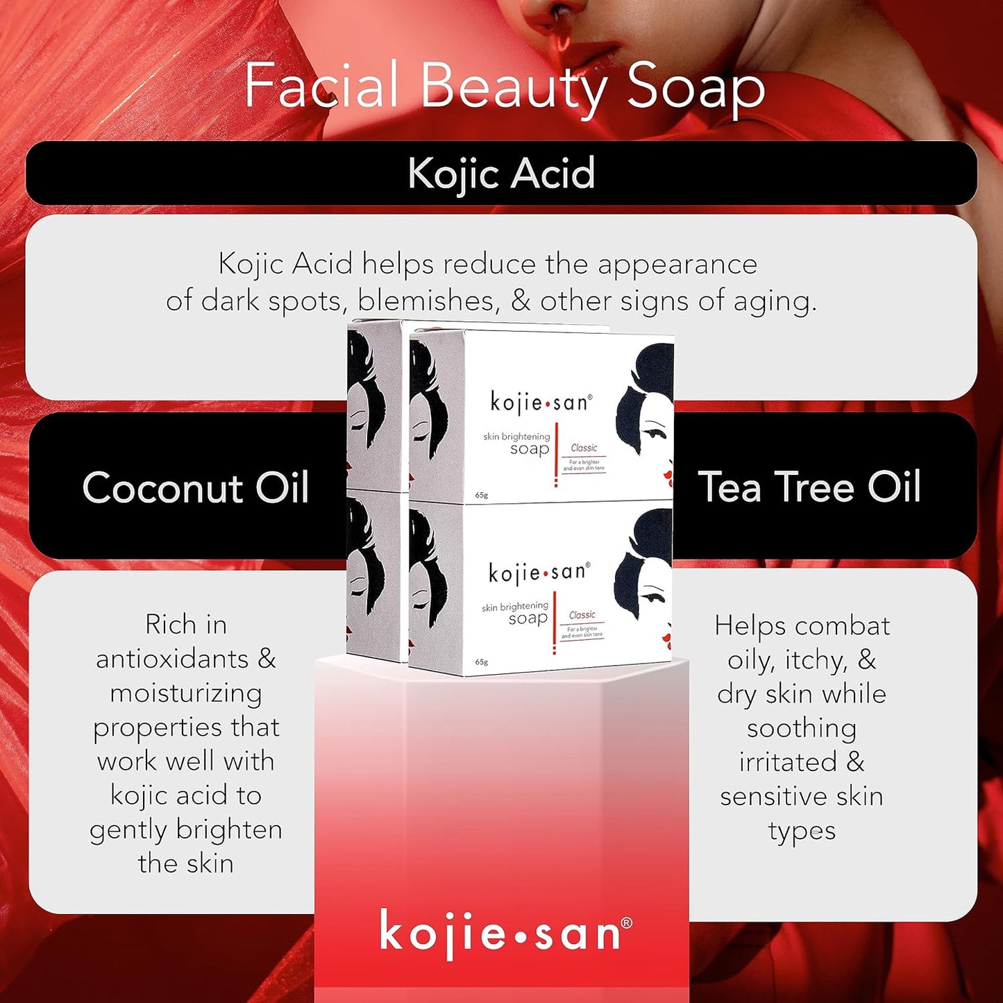 Kojie San 3 x 65G Kojie San Skin Kojic Acid Lightening Soap in Industry-leading Frustration Free Packaging