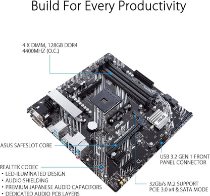 Asus Prime B450M-A Ii Amd Am4 (Ryzen 5000, 3Rd/2Nd/1St Gen Ryzen Micro Atx Motherboard (128GB DDR4, 4400 O.C.), Nvme, Hdmi 2.0B/Dvi/D-Sub, Usb 3.2 Gen 2, Bios Flashback, And Aura Sync)