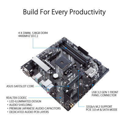 Asus Prime B450M-A Ii Amd Am4 (Ryzen 5000, 3Rd/2Nd/1St Gen Ryzen Micro Atx Motherboard (128GB DDR4, 4400 O.C.), Nvme, Hdmi 2.0B/Dvi/D-Sub, Usb 3.2 Gen 2, Bios Flashback, And Aura Sync)