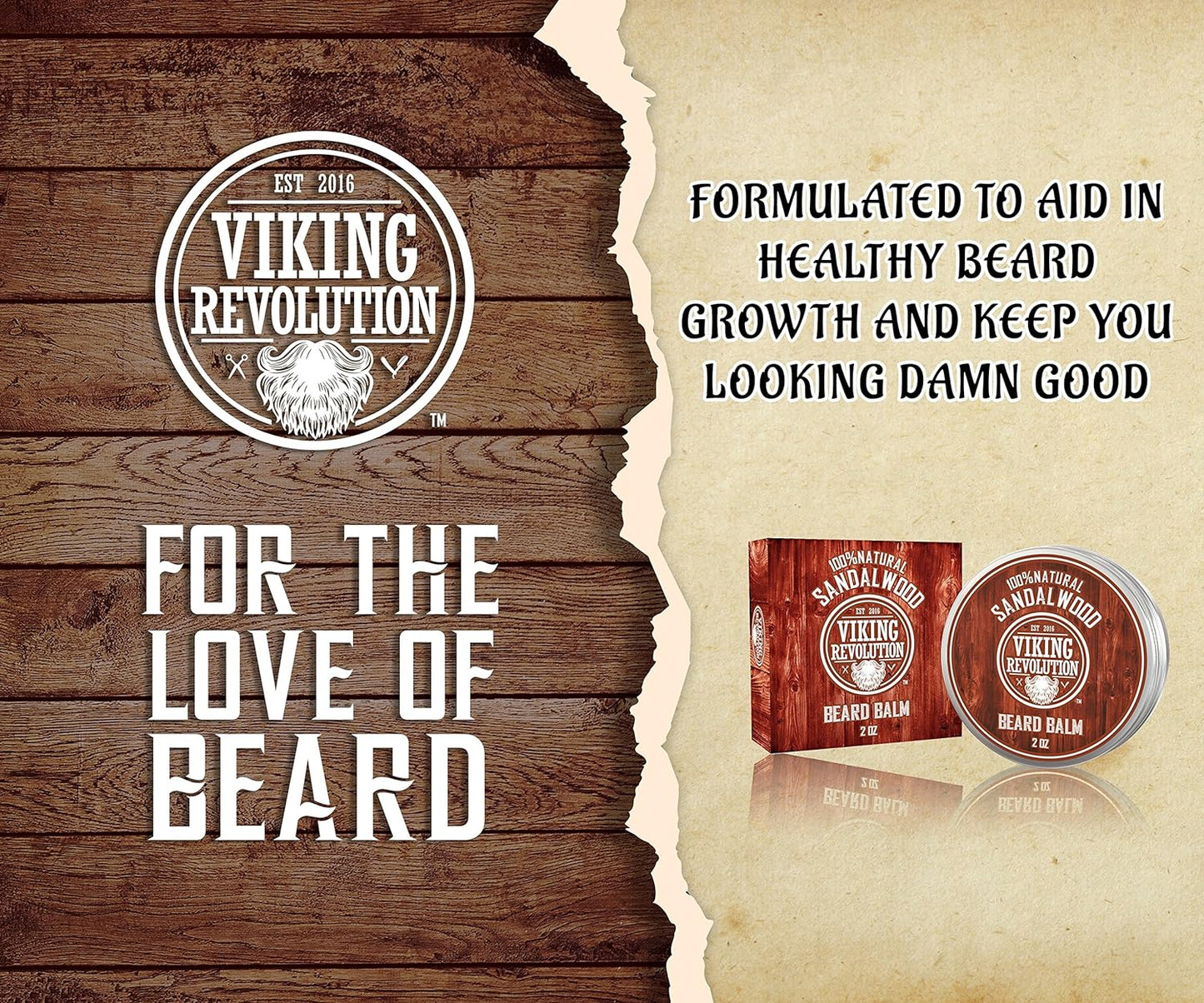 Viking Revolution Beard Balm with Sandalwood Scent and Argan & Jojoba Oils- Styles, Strengthens & Softens Beards & Mustaches - Leave in Conditioner Wax for Men (1 Pack)