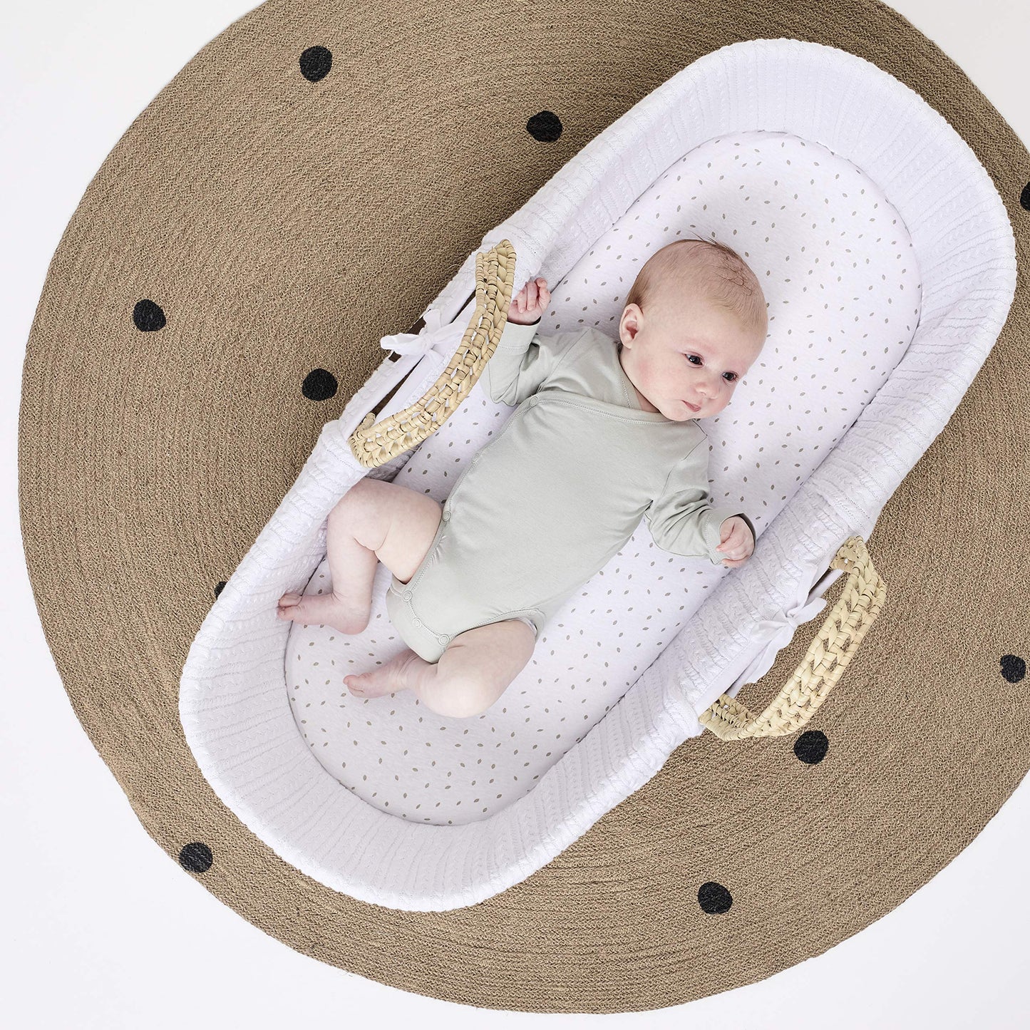 The Little Green Sheep Moses Basket Fitted Sheet |Unique organic linen and cotton blend|Breathable|Regulate to baby's temperature | 100% certified organic materials(30x70cm - 35x75cm)-Dove Rice