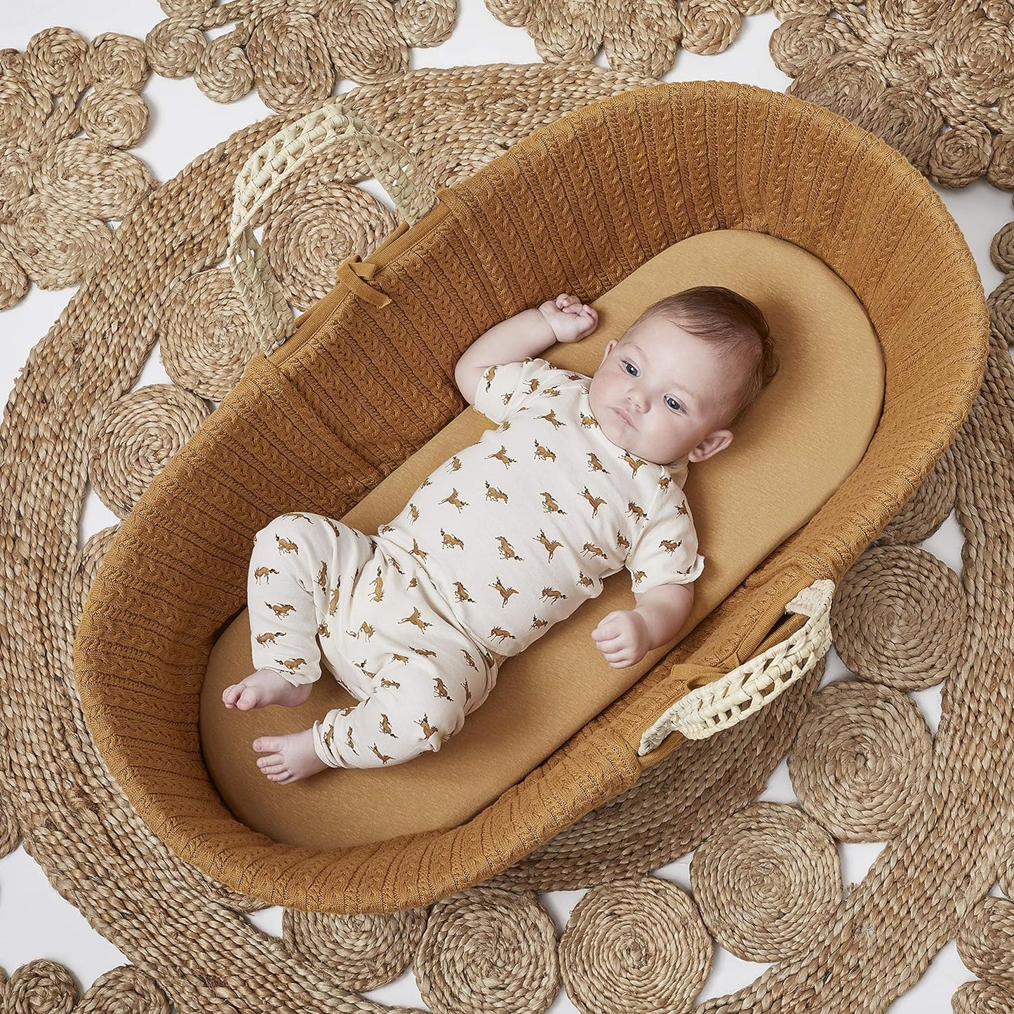 The Little Green Sheep Moses Basket Fitted Sheet |Unique organic linen and cotton blend|Breathable|Regulate to baby's temperature | 100% certified organic materials(30x70cm - 35x75cm)-Dove Rice