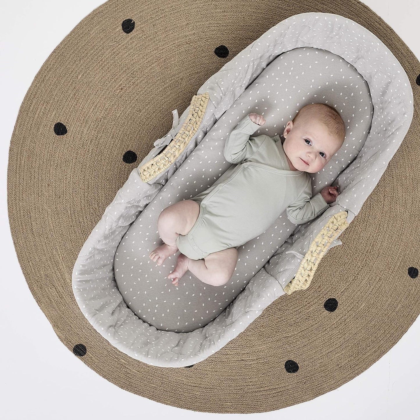 The Little Green Sheep Moses Basket Fitted Sheet |Unique organic linen and cotton blend|Breathable|Regulate to baby's temperature | 100% certified organic materials(30x70cm - 35x75cm)-Dove Rice