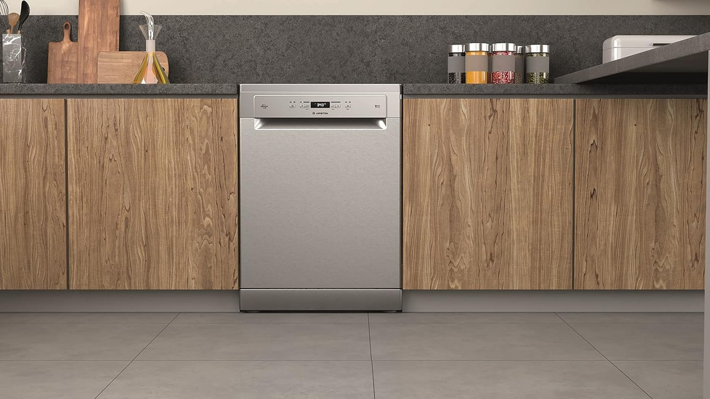 Ariston Dishwasher Freestanding, 13 Place Setting, Inverter Motor, 5 Washing Programs Includes Half Load Express 30' Eco & Static Dry, Silent Dishwasher, Made In Poland, Inox, LFC2B19XUK