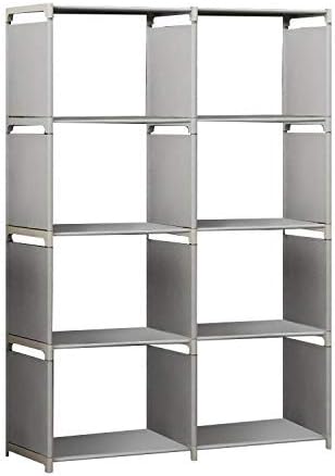 Multi-Function Book Shelf, Double Row 4-Tier Bookshelf Bookcase with 8-Cube Shelves, Simple Assembly Storage Organizer Shelf