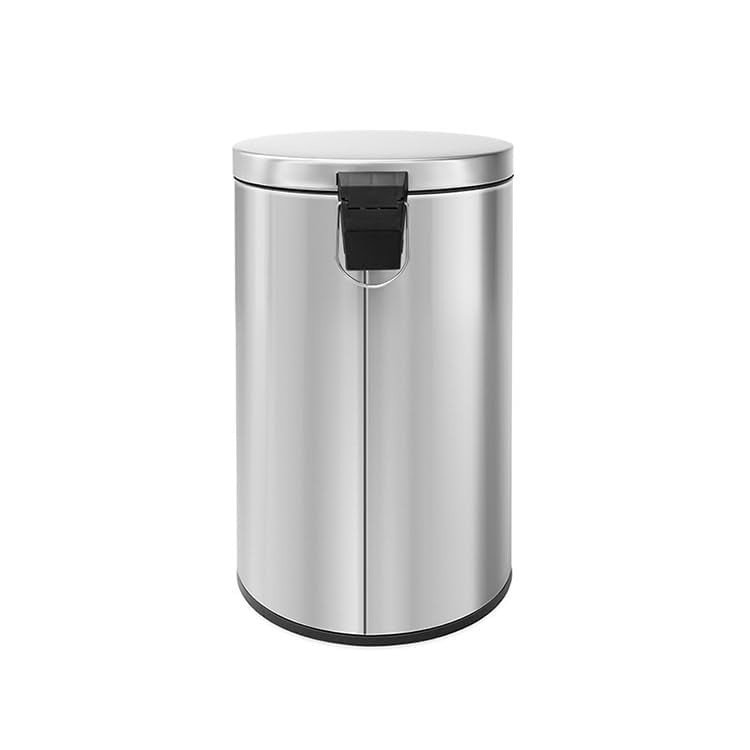 FCG Home - Bin, Classic Round Pedal Trash Can, Hands-Free Ideal For Kitchen, Bathroom, Bedroom, Office, Stainless Steel 30L Grey