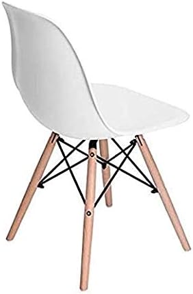 Mahmayi Eames Style Chair with Walnut Wood Legs Eiffel Dining Room Chair - Lounge Chair Without Arms Chair Seat Wooden Wood Dowel Leg Eiffel Legged Base Molded Plastic Seat Dining Chair - White