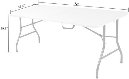 6FT Folding Picnic Table for Outdoor, Portable Fold-in-Half Plastic Dining Picnic Party Table with Carrying Handle (A)