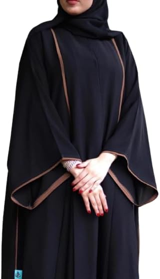 Samaira Fashion Black n Brown Pipin Abaya in Nida Fabric Long Maxi Dress Long Sleeves Evening Dress Abayas for Women Muslim Party Wear Naqab Hijab Burkha