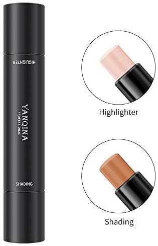 HXMJ 2 in 1 Contour Foundation Stick,Highlighter & Bronzer Pen,Face Brightens & Shades Pencil,Highlighting Shade Concealer Makeup,Highlight Bronzer Shaping Trimming Stick (Lotus+Light Brown)