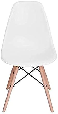 Mahmayi Eames Style Chair with Walnut Wood Legs Eiffel Dining Room Chair - Lounge Chair Without Arms Chair Seat Wooden Wood Dowel Leg Eiffel Legged Base Molded Plastic Seat Dining Chair - White