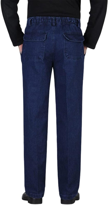 IDEALSANXUN Men’s Elastic Waist Loose Fit Denim Pants Casual Solid Jeans Trouser