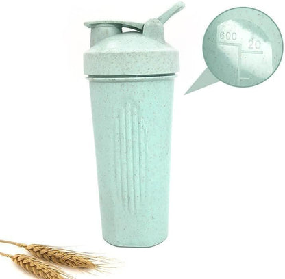 Biodegradable Protein Shaker Bottle for Gym Workout / Mixer Ball (600ml/23.6oz) - Wheat Straw Sustainable, BPA Free for Protein mixes, Milkshakes, Juice, Water