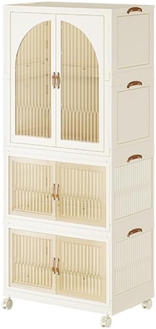 Organized Home Portable Kids Closet Children's Wardrobe Collapsible Plastic Baby Clothes Large Cabinet Bedroom Quick Install Toddler Dresser with Hanging Rod and Door (Wardrobe + 2 Tier Folding box)