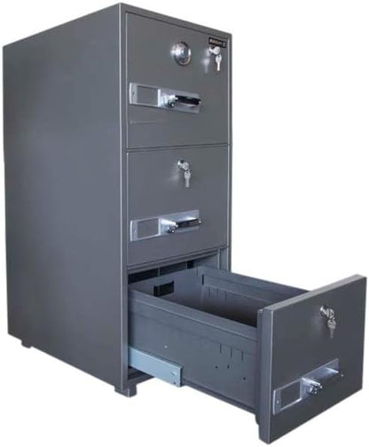 Mahmayi Secureplus 680-4Dk 4 Drawer Fire Filing Cabinet 222Kgs - Secure Steel Safe with Centralized Lock, Stylish Grey Finish for Office Use and Document Protection (4 Drawers, Key + Dial)