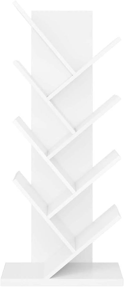 U-HOOME 8-Shelf Bookshelf Tree Bookcase Wood Bookshelves Storage Rack MDF Tree Book Shelf Display Organizer for Books,Magazines,CDs and Photo Album Holds Up to 5kgs Per Shelf ，White