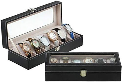 6 Wrist Watches Box Window organizer Box for Save 6Wrist Watches Case Boxes jewelry Display Case Storage Holder (Black)