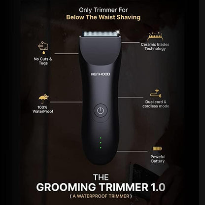 MENHOOD Battery Powered WaterProof Cordless Grooming Trimmer 2.0 for Men, with 4000k LED light & Power Status Display, Wireless Charging Support, Sensitive Skin Technology,150Min Runtime