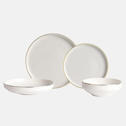 Zoha Pure Gold Edge Crockery Set 24 Pieces - Dinner Service for 6 People - White Crockery with Gold Rim - Scandinavian Crockery Set - Porcelain Crockery Set