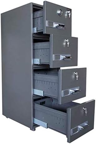 Mahmayi Secureplus 680-4Dk 4 Drawer Fire Filing Cabinet 222Kgs - Secure Steel Safe with Centralized Lock, Stylish Grey Finish for Office Use and Document Protection (4 Drawers, Key + Dial)