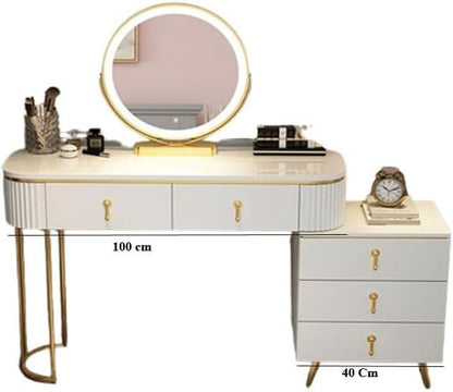 Makeup Vanity Table Dressing Table Flip Mirror With Drawers And Chair 100 CM